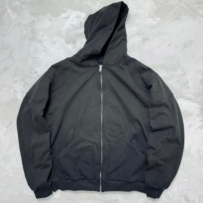 Unisex Vintage Hoodie ENFANTS RICHES DEPRIMES SS25: Oversized, relaxed-fit layered outerwear featuring a metallic, "dirty-style" spray-wash and distressed finish.