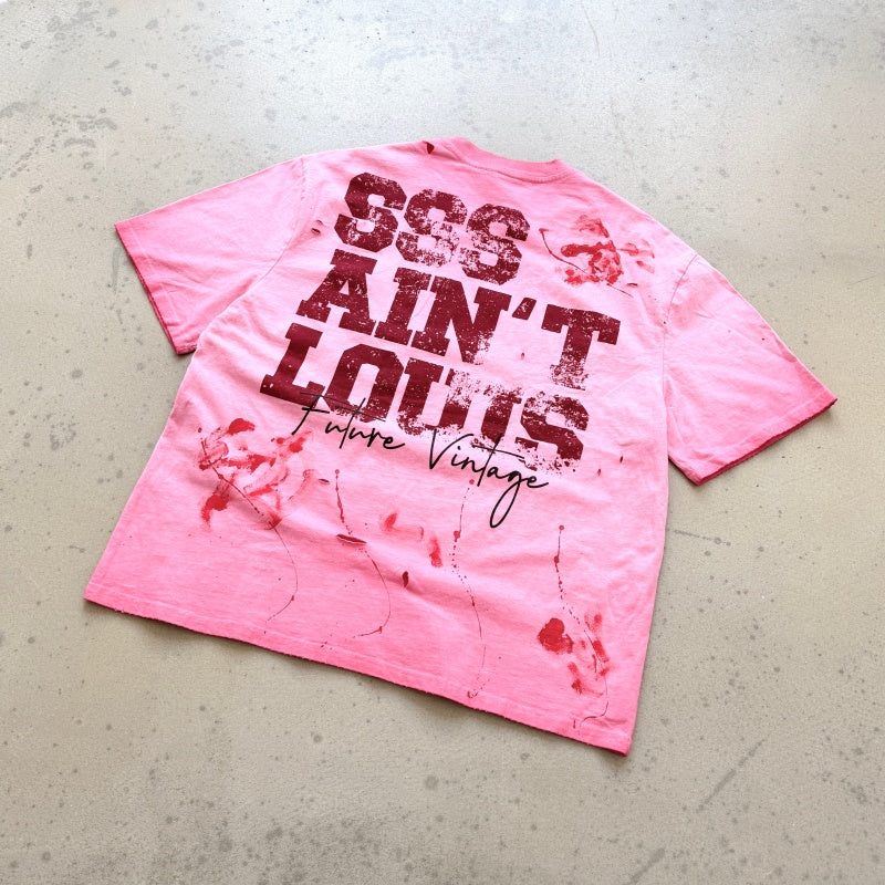Unisex Vintage T Shirts "Saint Street Dirty" Graffiti-Style T-Shirt: Features hand-painted splatter art on the finished garment, multi-zone hand-distressing, and a heavy-duty enzyme-washed finish with spray-effect whiskering—exuding a premium, vintag