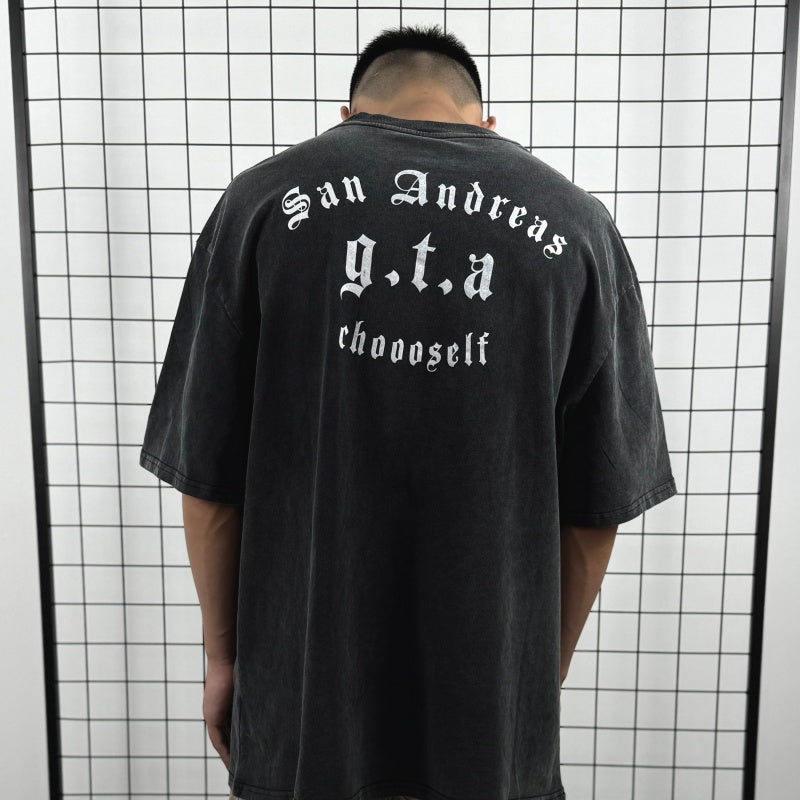Unisex Vintage T Shirts GTA: San Andreas Limited Edition High-Street Short-Sleeve Tee – featuring a premium heavy-duty distressed wash, direct-to-garment white ink printing, and an unbeatable feel and texture.