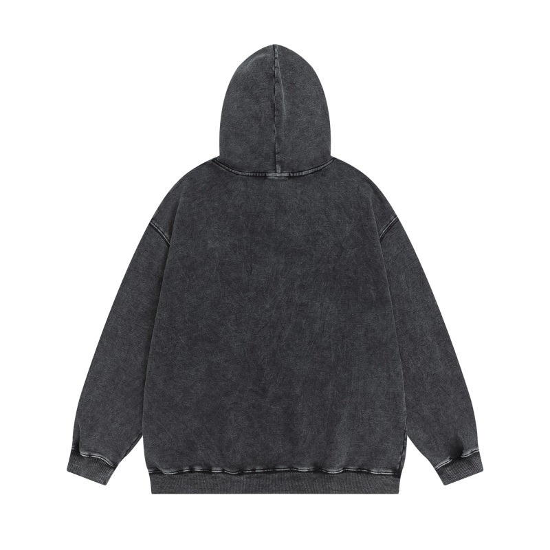 ERD Hoodie Acid Washed Dark Outerwear Front Monochrome Distorted Portrait Typography Print