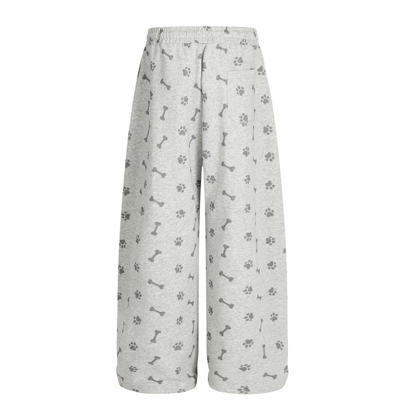 American-style streetwear harem pants Bone Paw Print Dog Charm Wide Sweat Bottoms