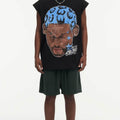 BIG FACE Drop-Shoulder Tank Top High-street vintage style featuring a small neckline, white-ink digital direct-to-garment (DTG) printing, and a heavy-duty, distressed wash finish; crafted from 260g double-yarn plain-knit fabric.