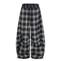 American-style streetwear harem pants Gathered Plaid Wide Balloon Trousers