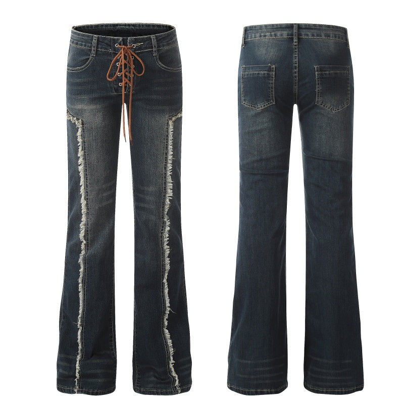 American-style streetwear harem pants Retro Faded Wash Low Rise Bootcut Cut