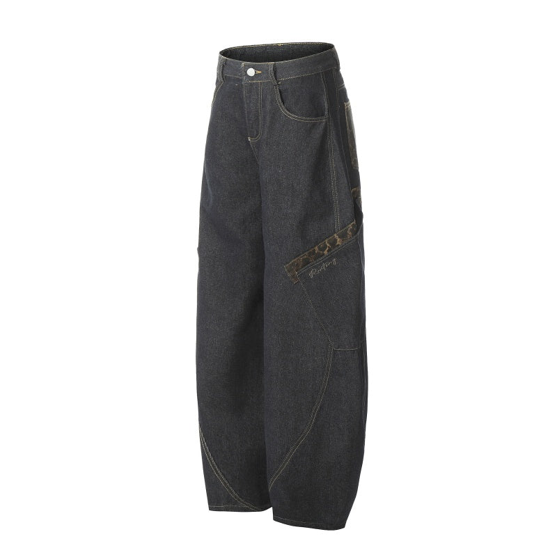 American-style streetwear harem pants Irregular Stitching Curved Leg Baggy Jeans