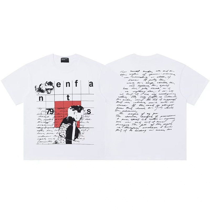 ERD T Shirts Line Grid Silhouette Handwritten Text Casual Top