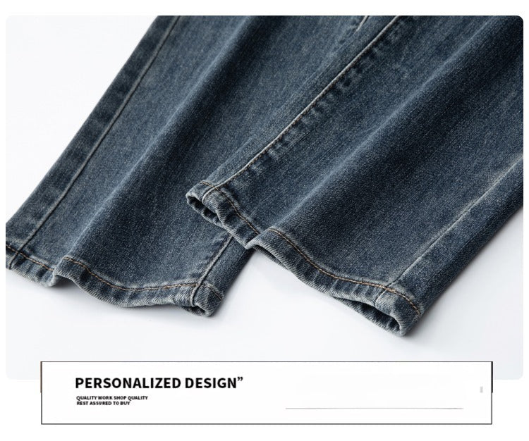 Denim Jacket & Jeans High-Street Trend Retro Casual Matching Distressed Denim Trucker Jacket and Slim-Fit Pants Outfit (jacket and jeans must be purchased separately.)