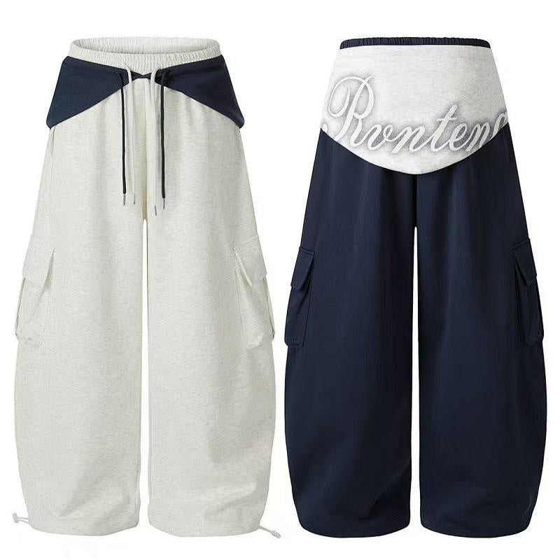 American-style streetwear harem pants Contrast Wrap Waist Letter Graphic Cargo Curved Bottoms