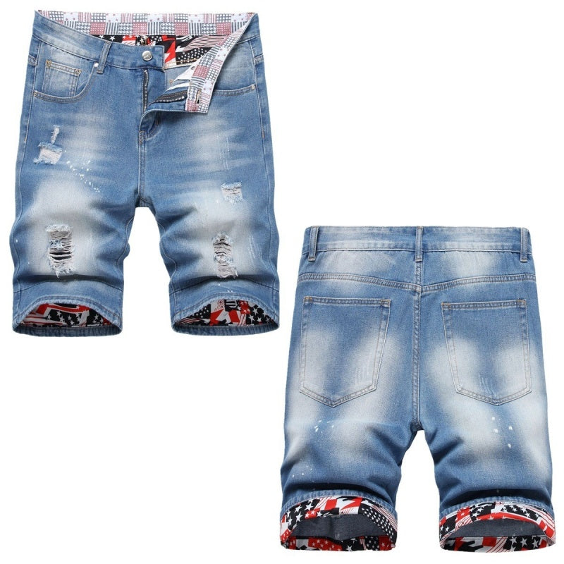 Denim shorts High-quality trendy Distressed with holes casual pure cotton Non-stretch plus-size men's clothing