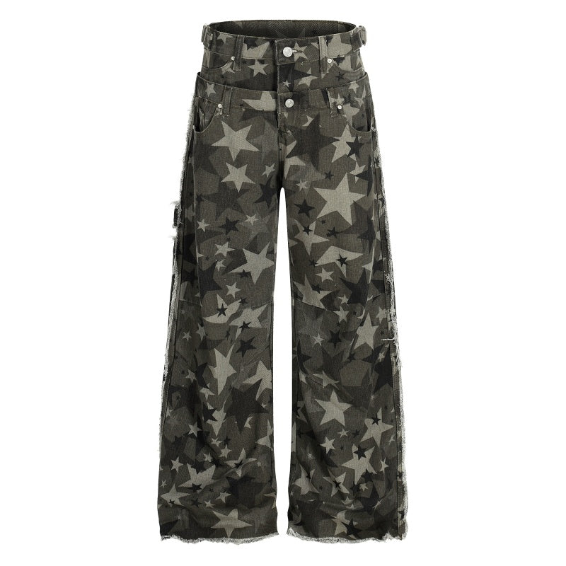 American-style streetwear harem pants Frayed Trim Multi-Pocket Relaxed Slacks