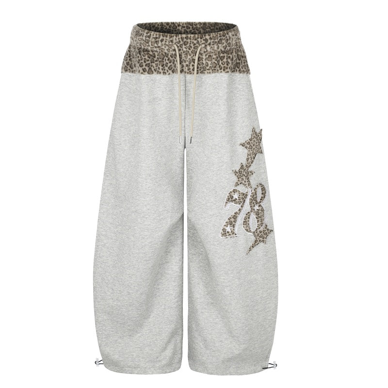 American-style streetwear harem pants Vintage Leopard Waist Star 78 Balloon Trousers