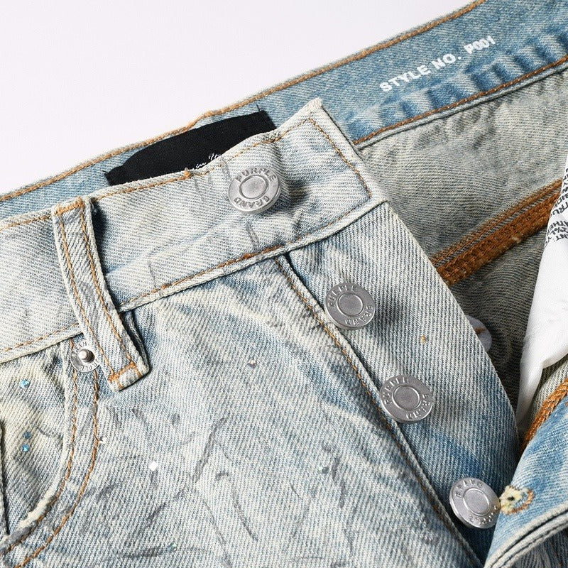 Purple brand Jeans High-quality pure cotton streetwear trousers Patterned loose-fit straight-leg trousers