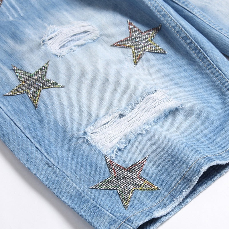 Denim shorts High-quality trendy casual pure cotton Non-stretch plus-size men's clothing