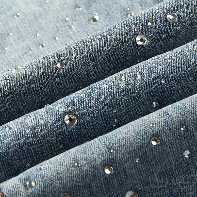 Purple brand Jeans High-quality pure cotton streetwear trousers Rhinestone
