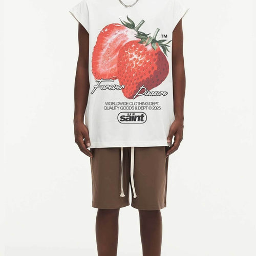 BIG FACE Drop-Shoulder Tank Top High-street vintage style featuring a small neckline, white-ink digital direct-to-garment (DTG) printing, and a heavy-duty, distressed wash finish; crafted from 260g double-yarn plain-knit fabric.