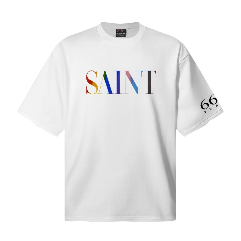 Saint Michael T Shirts Gradient Serif Lettering Sleeve Numeral Graphic