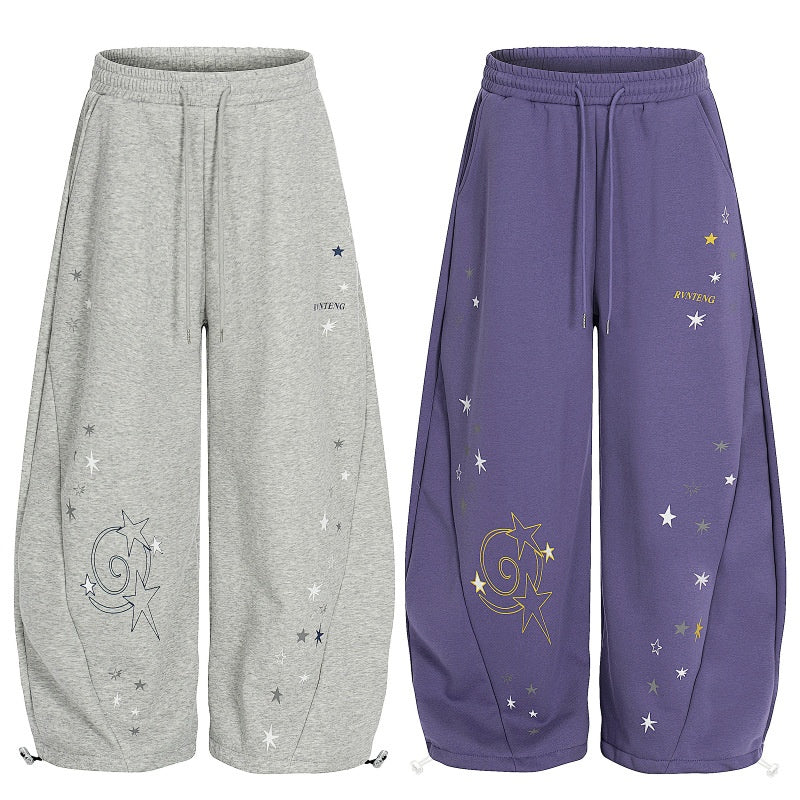 American-style streetwear harem pants Fleece-lined and thickened Adjustable Hem Galaxy Streetwear Bottoms