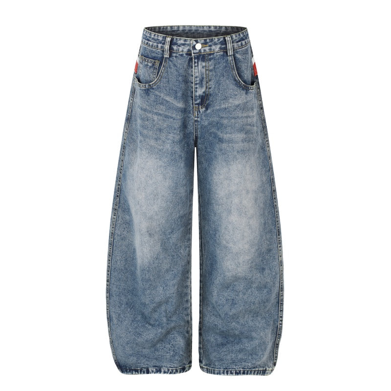 American-style streetwear harem pants Faded Washed Flag Detail Curved Barrel Trousers
