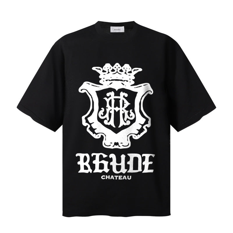RHUDE T Shirts Gothic Crest Monogram Front Graphic