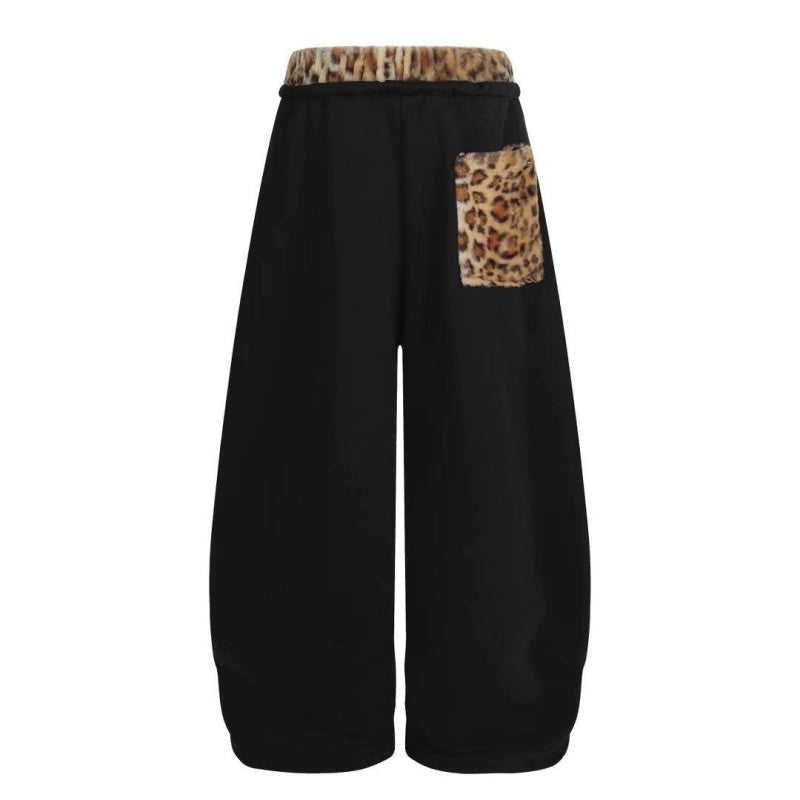 American-style streetwear harem pants Grunge Leopard Patch Draped Wide Sweat Bottoms
