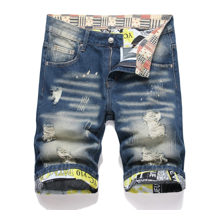 Denim shorts High-quality trendy Distressed with holes casual pure cotton Non-stretch plus-size men's clothing
