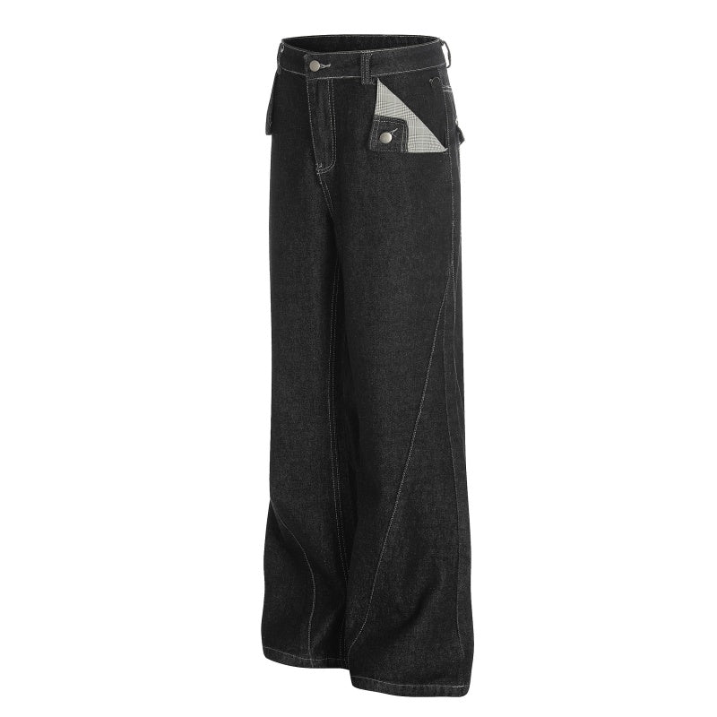 American-style streetwear harem pants Reverse Patch Pocket Wide Flare Trousers