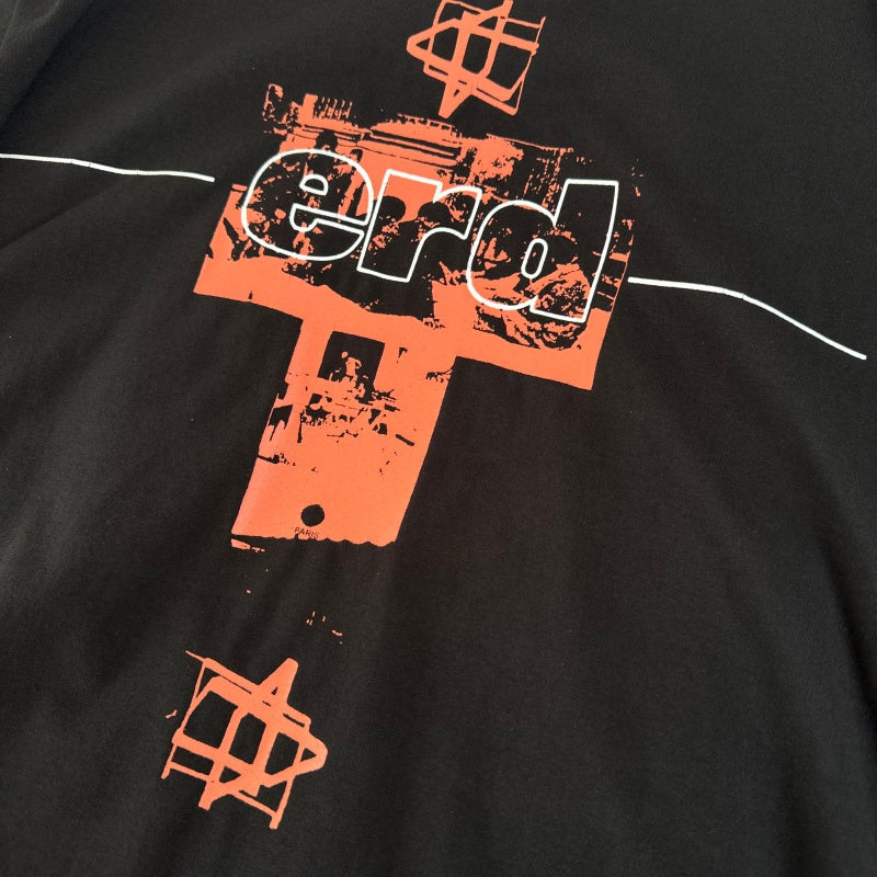 ERD T Shirts Punk Collage Letter Number Blurry Portrait Pigment Wash Daily Loose Top
