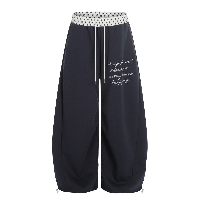 American-style streetwear harem pants Handwriting Motif Drawstring Retro Street Outfit