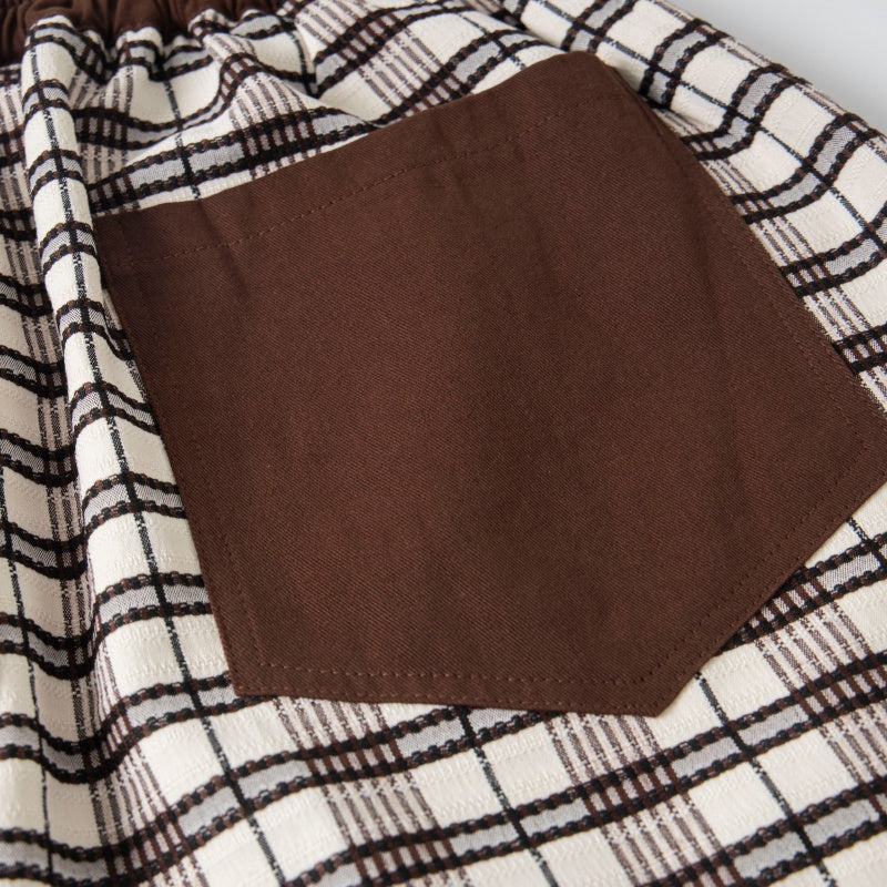 Street-style vintage Cropped trousers Retro Harajuku Style Wide-Leg Plaid Shorts with Cute Character Embroidery