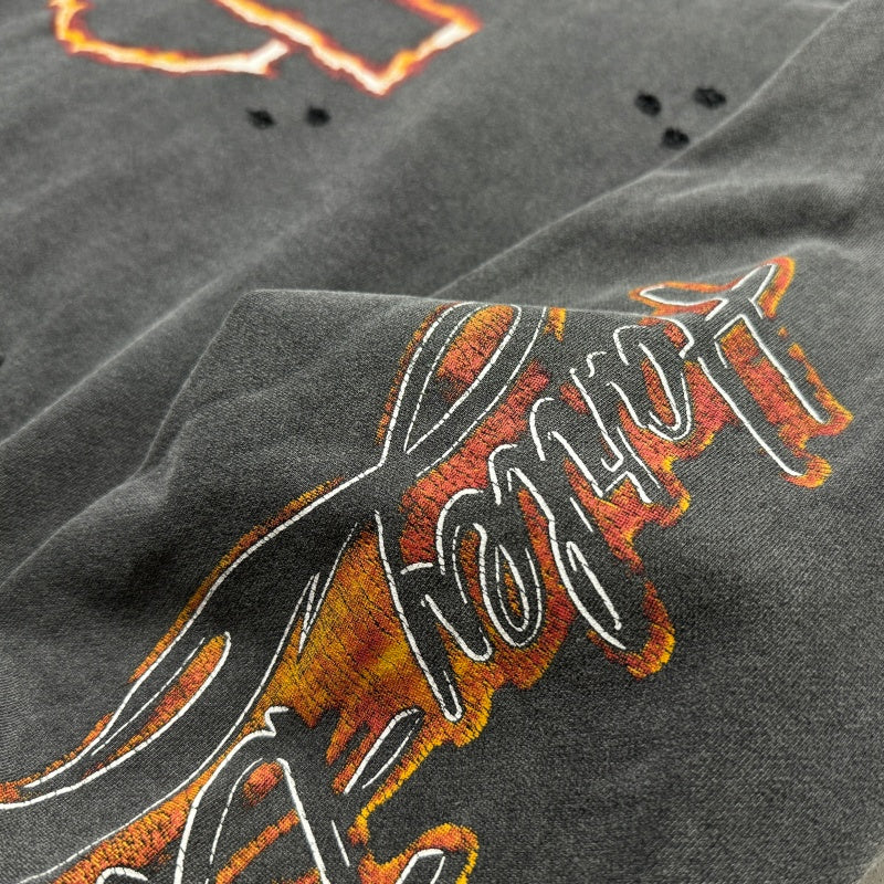 Unisex Vintage Hoodie Harley-Davidson "West Coast Flames & Cross" Limited Edition Distressed Hoodie — featuring multi-area handcrafted distressing and heavy-duty enzyme-washed, faded finish.