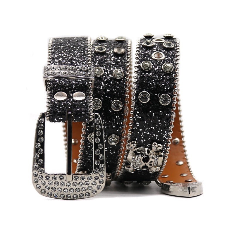 Hip-hop punk rhinestone belt skull wide belt
