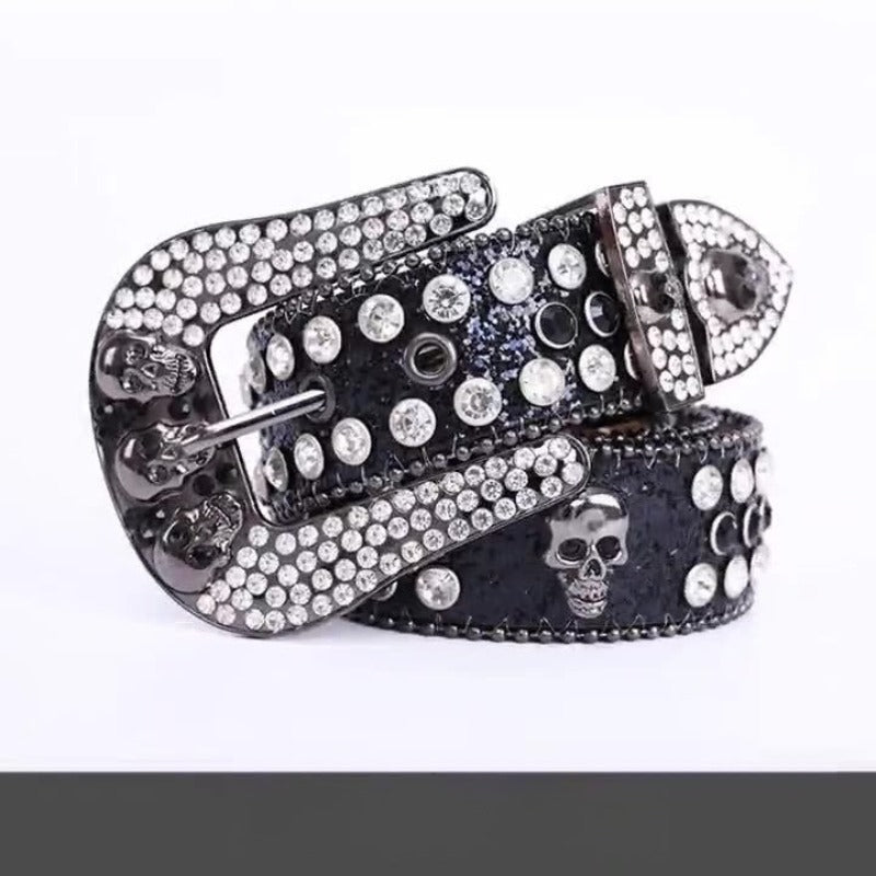 Hip-hop punk rhinestone belt y2k skull