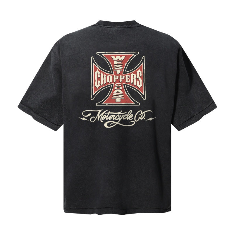 Saint Michael T Shirts Retro Motorbike Company Iron Cross Vintage Casual Shirt