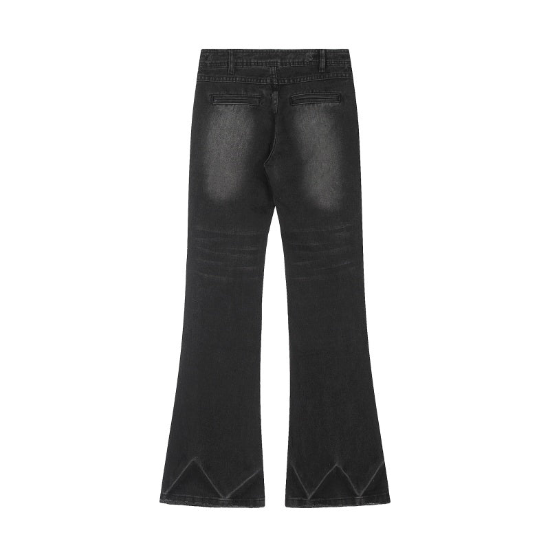 American-style streetwear harem pants Panel Seam Bleached Effect Wide Flare Denim