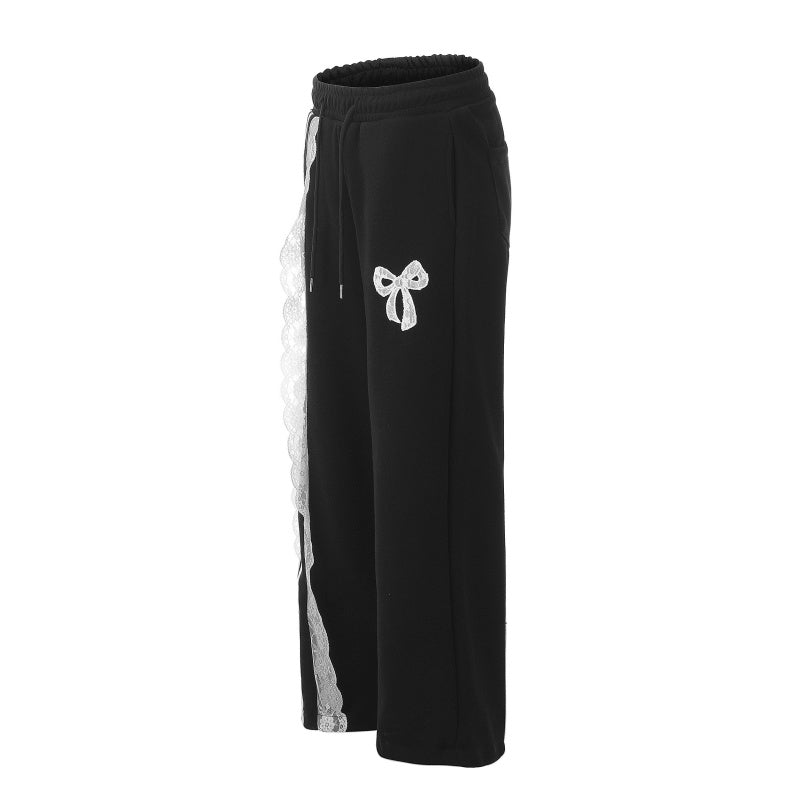 American-style streetwear harem pants Side stripe with lace trim detail
