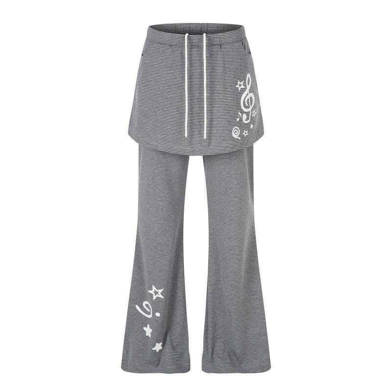 American-style streetwear harem pants Star & Clef Print Layered Flare Trousers