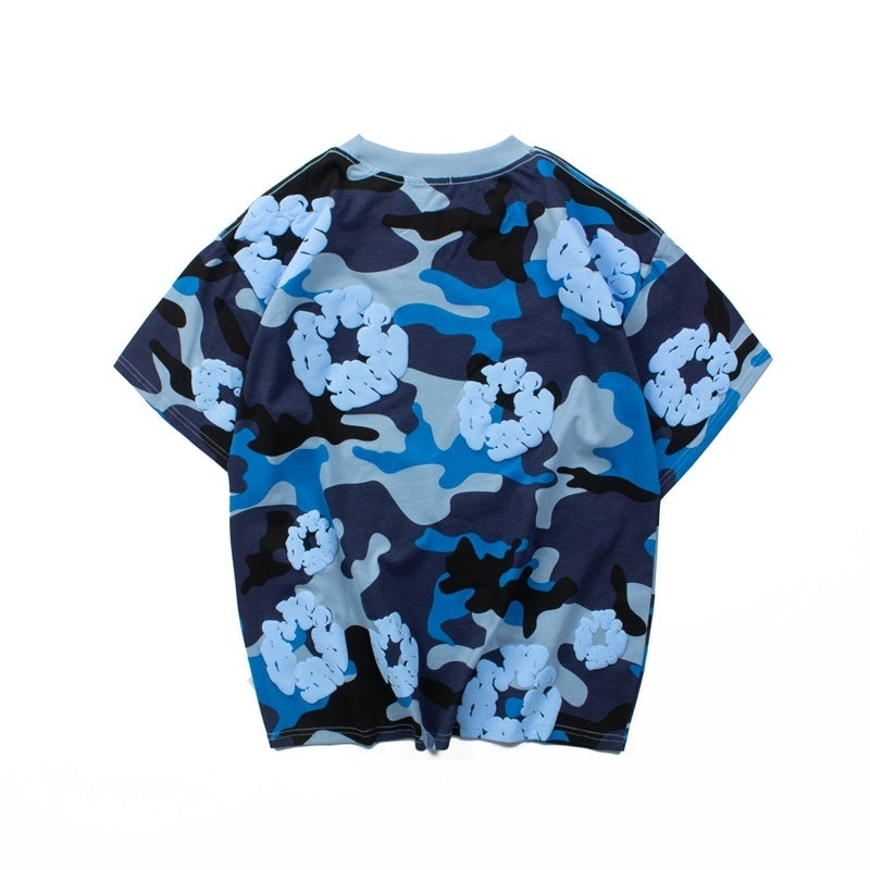 Denim Tears T Shirts Y2K Camouflage Cotton Wreath Floral Puff Printed Oversized Streetwear Tee