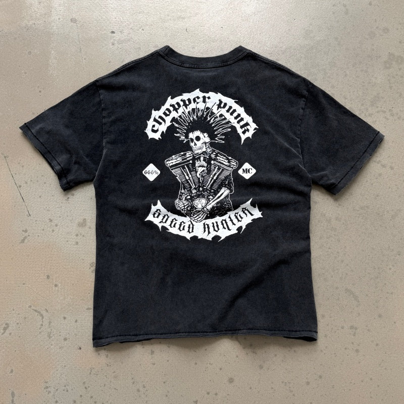 Unisex Vintage T Shirts Saint 26ss Vintage Line (WCC) – "Punk Chopper Fuck" – Limited Edition – Boxy, Wide-Cut, Distressed-Style Streetwear T-Shirt with Wide Neckline (Rebellious Biker/Skull Aesthetic)