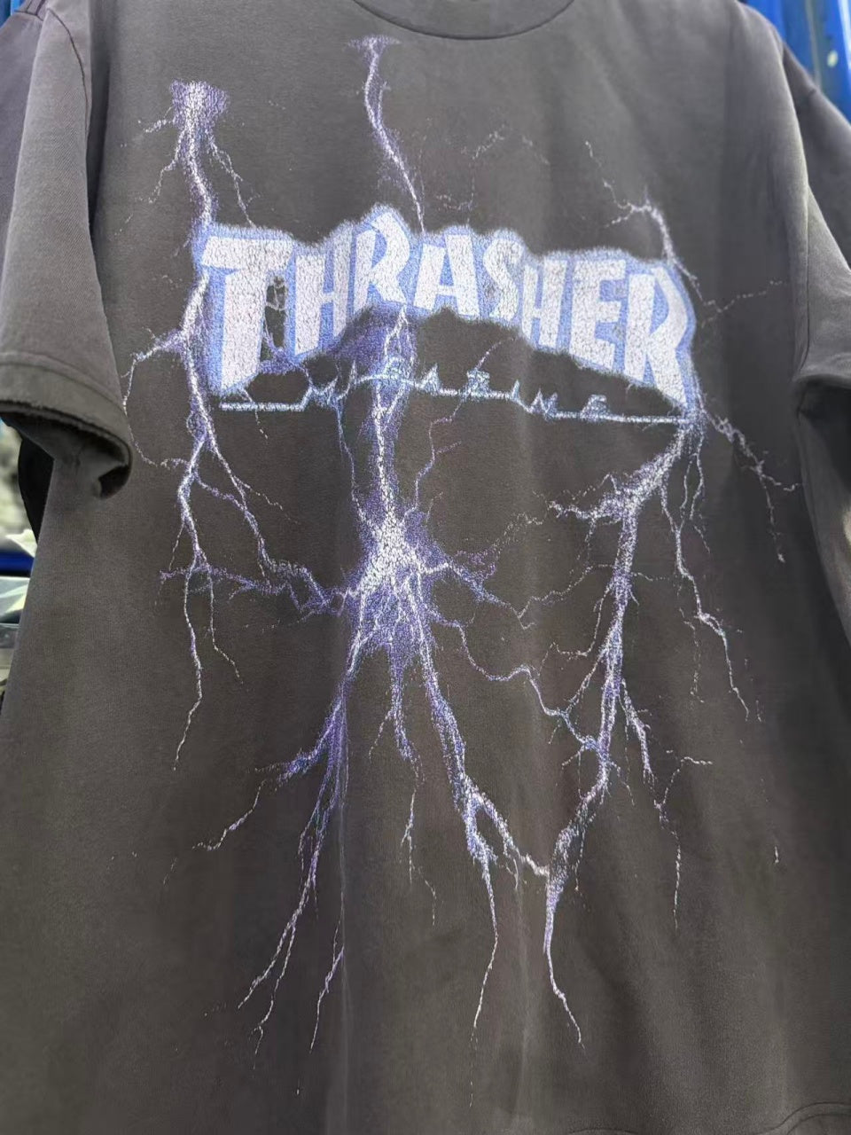 Vintage style washed summer wear T shirt Purple Lightning