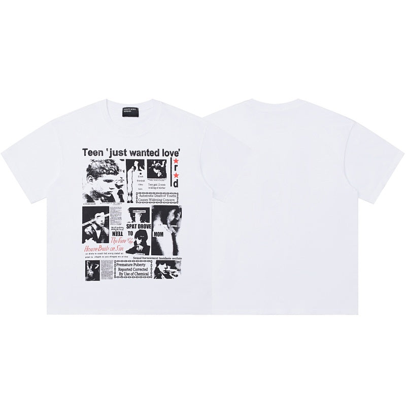 ERD T Shirts Newspaper Grid Collage Distressed Portrait Graphic Top