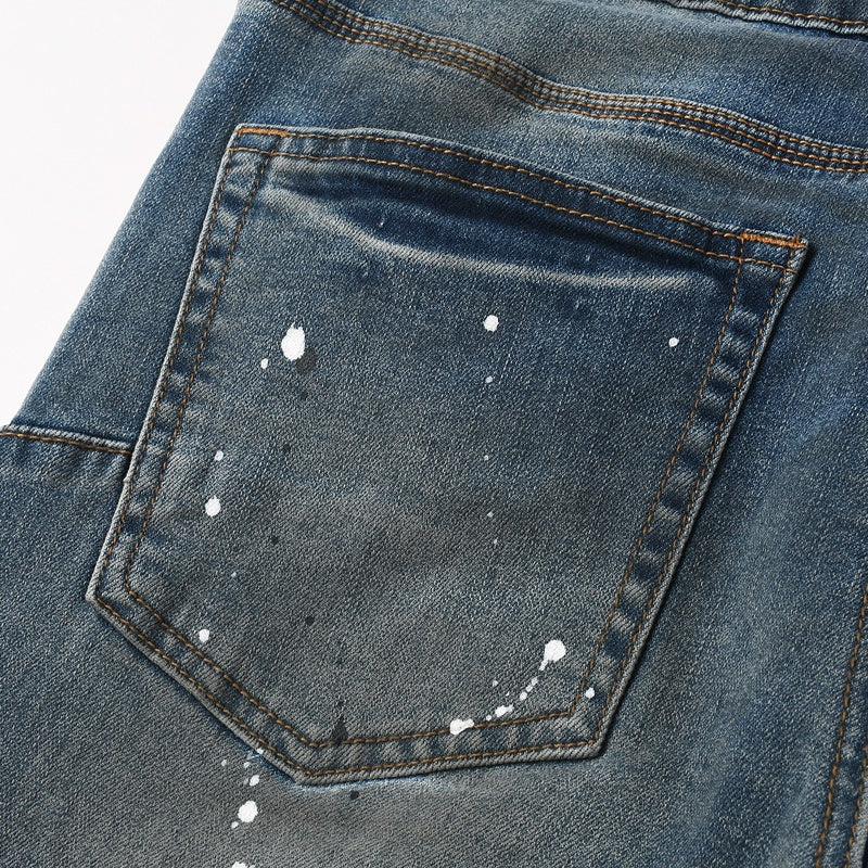 Purple brand Jeans High-quality pure cotton streetwear trousers Glossy ink-splatter finish