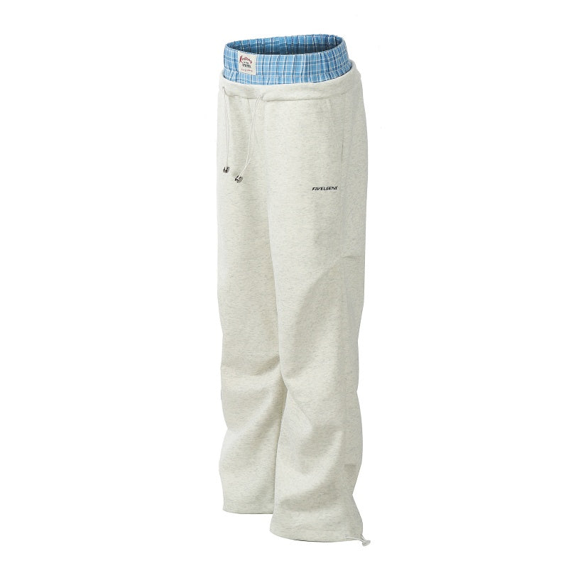 American-style streetwear harem pants Gray black dual-tone wide leg sweatpants plus fleece