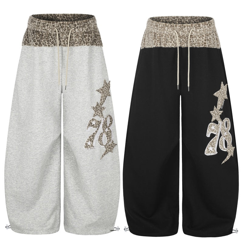 American-style streetwear harem pants Vintage Leopard Waist Star 78 Balloon Trousers