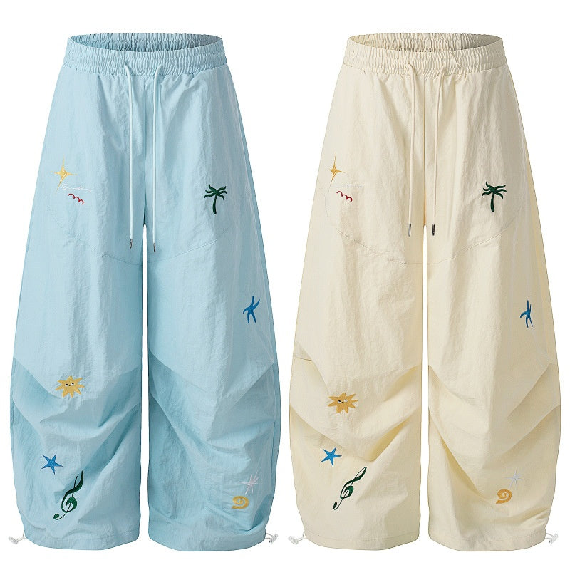 American-style streetwear harem pants Lightweight Adjustable Hem Holiday Wide Leg