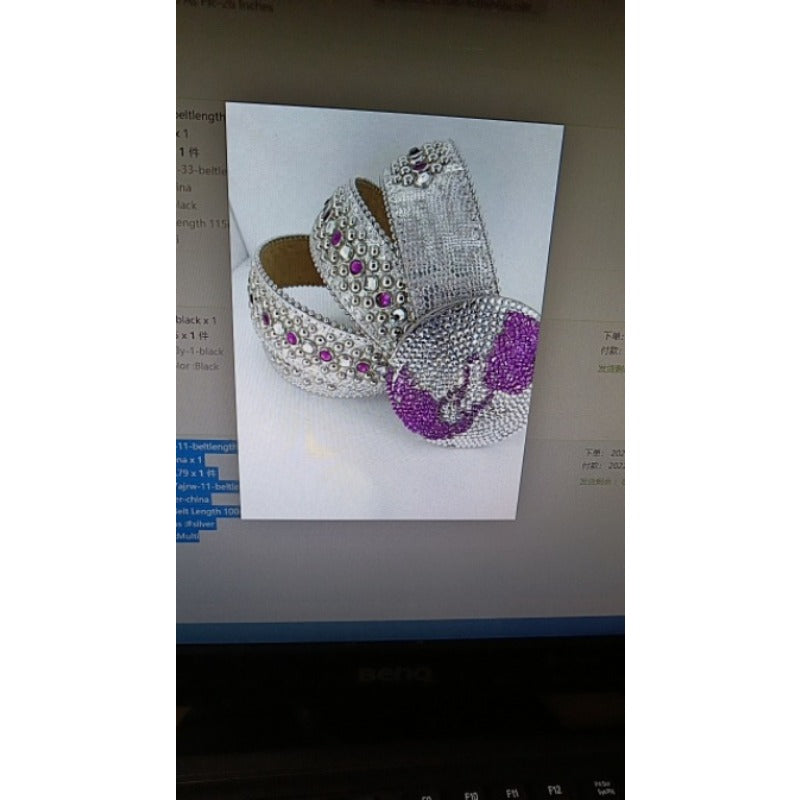 Hip-hop punk rhinestone belt earth round buckle punk style