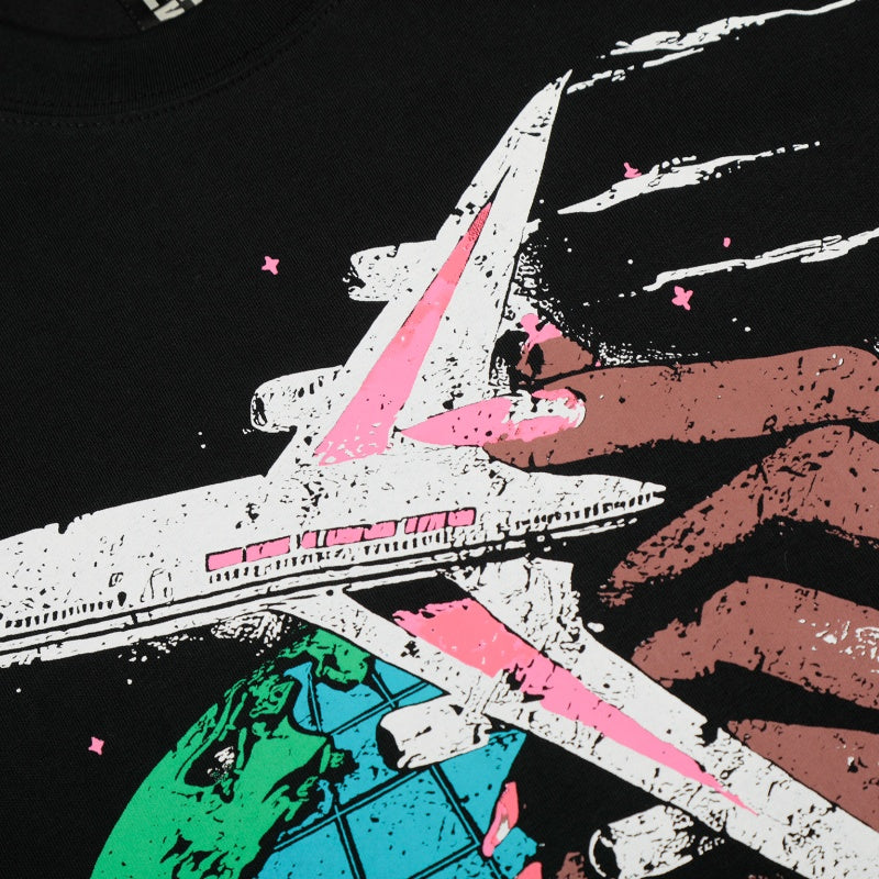 Vintage-style American T-shirt Bold Pink Script Global Scene Design