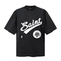 Saint Michael T Shirts Washed Black Varsity Saint Script Occult Circle Graphic