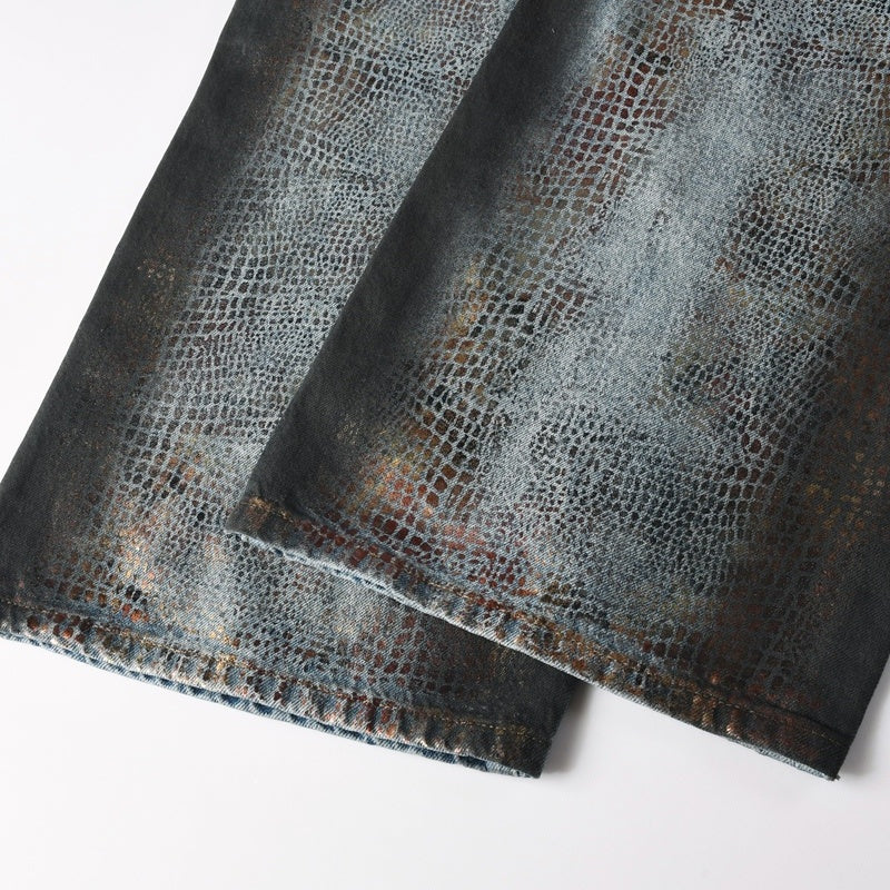 Purple brand Jeans High-quality pure cotton streetwear trousers Oiled finish with a faux snakeskin pattern