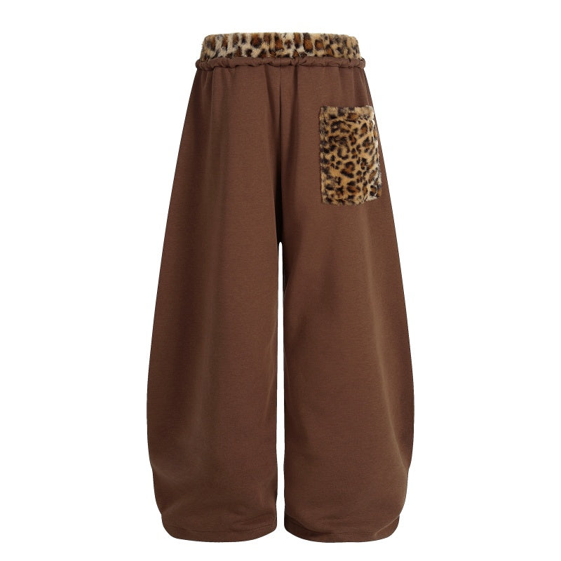 American-style streetwear harem pants Grunge Leopard Patch Draped Wide Sweat Bottoms