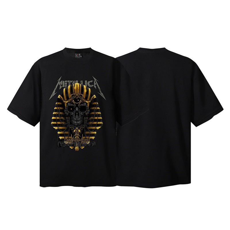 Saint Michael T Shirts Classic Black Golden Pharaoh Headdress Skull Retro Rock Streetwear